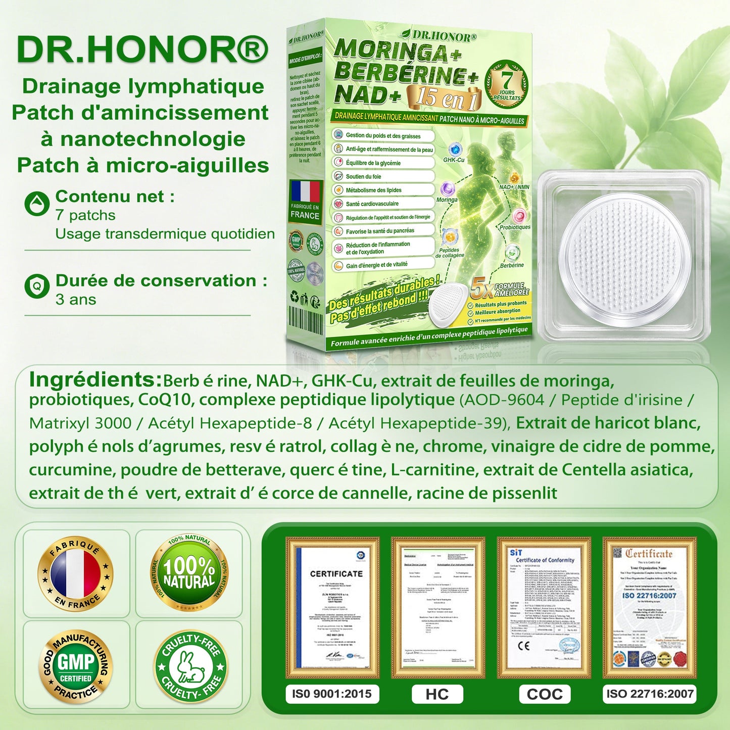 80% OFF Offer 🇫🇷 𝐃𝐑.𝐇𝐎𝐍𝐎𝐑® 𝐏𝐚𝐭𝐜𝐡 𝐀𝐦𝐢𝐧𝐜𝐢𝐬𝐬𝐚𝐧𝐭 𝐍𝐚𝐧𝐨-𝐌𝐢𝐜𝐫𝐨𝐧𝐞𝐞𝐝𝐥𝐞 𝐃𝐫𝐚𝐢𝐧𝐚𝐠𝐞 𝐋𝐲𝐦𝐩𝐡𝐚𝐭𝐢𝐪𝐮𝐞 : 𝐅𝐨𝐫𝐦𝐮𝐥𝐞 𝐔𝐥𝐭𝐫𝐚-𝐏𝐮𝐢𝐬𝐬𝐚𝐧𝐭𝐞 𝟓× 𝐚𝐯𝐞𝐜 𝐂𝐨𝐦𝐩𝐥𝐞𝐱𝐞 𝐏𝐞𝐩𝐭𝐢𝐝𝐢𝐪𝐮𝐞 𝐋𝐢𝐩𝐨𝐥𝐲𝐭𝐢𝐪𝐮𝐞, 𝐩𝐨𝐮𝐫 𝐥𝐚 𝐩𝐞𝐫𝐭𝐞 𝐝𝐞 𝐩𝐨𝐢𝐝𝐬, 𝐥𝐞𝐬 𝐚𝐫𝐭𝐢𝐜𝐮𝐥𝐚𝐭𝐢𝐨𝐧𝐬, 𝐥𝐞 𝐬𝐨𝐦𝐦𝐞𝐢𝐥 𝐞𝐭 𝐥’𝐚𝐮𝐠𝐦𝐞𝐧𝐭𝐚𝐭𝐢𝐨𝐧 𝐝𝐞 𝐥’é𝐧𝐞𝐫𝐠𝐢𝐞.