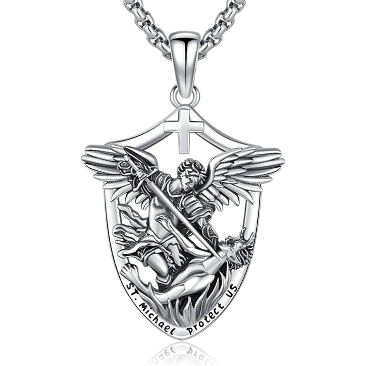 St Michael Necklace 925 Sterling Silver Archangel Michael Medal Pendant Necklace Protection Amulet Jewelry Gifts for Men Women