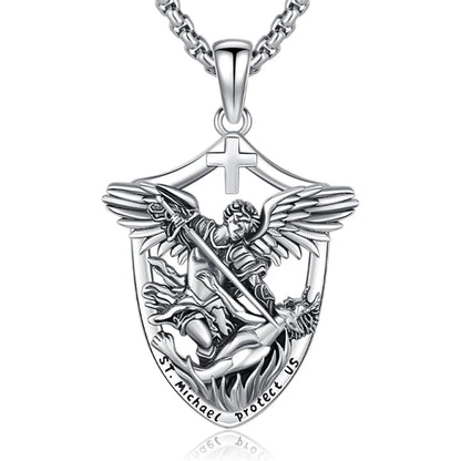 St Michael Necklace 925 Sterling Silver Archangel Michael Medal Pendant Necklace Protection Amulet Jewelry Gifts for Men Women