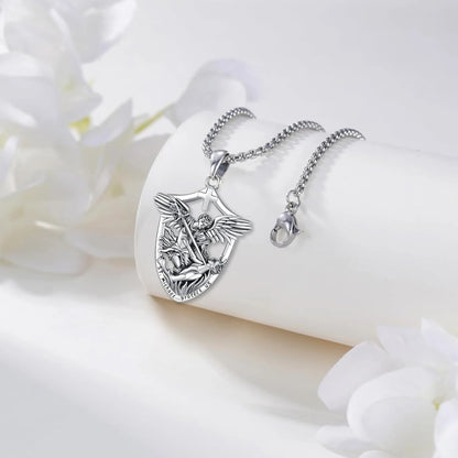 St Michael Necklace 925 Sterling Silver Archangel Michael Medal Pendant Necklace Protection Amulet Jewelry Gifts for Men Women
