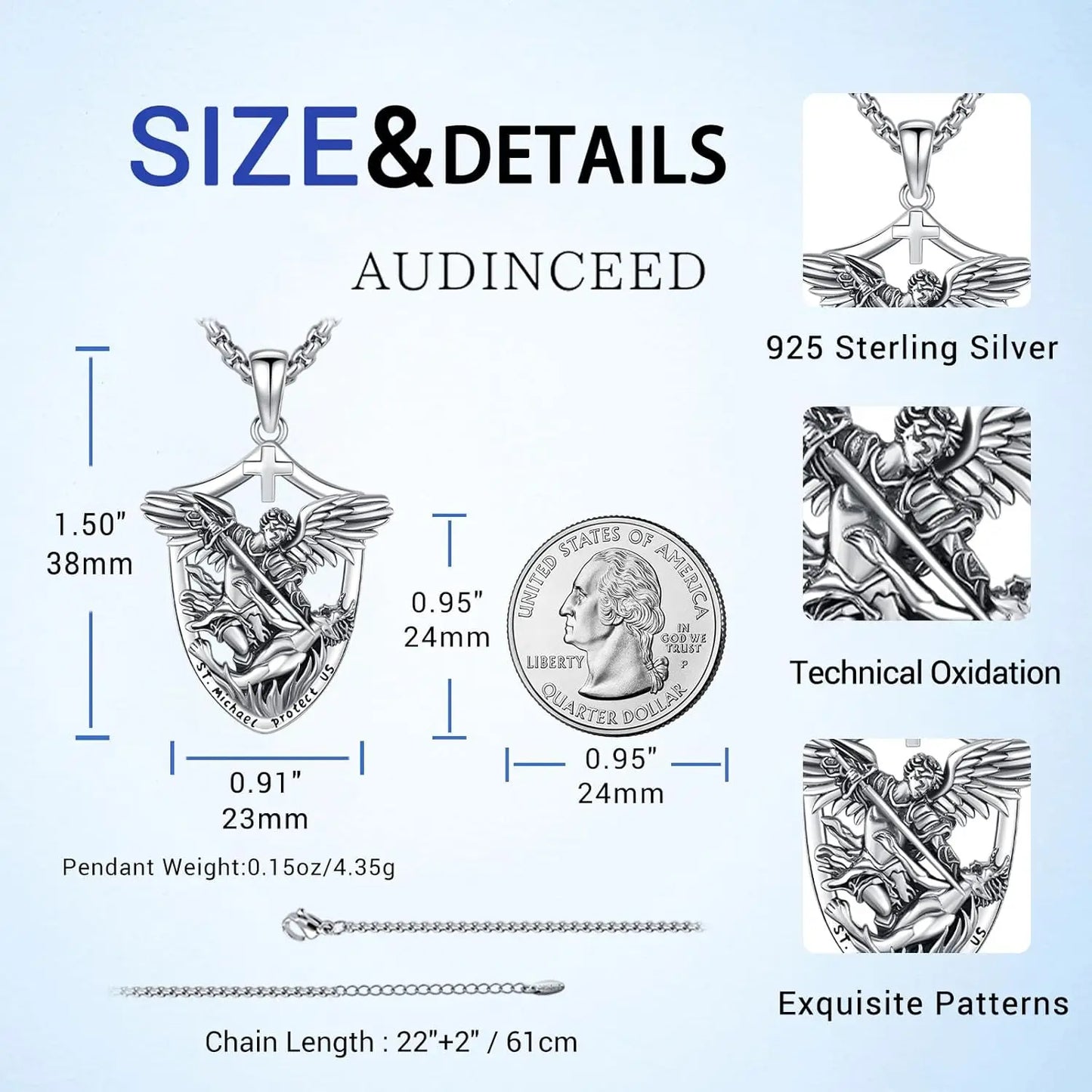 St Michael Necklace 925 Sterling Silver Archangel Michael Medal Pendant Necklace Protection Amulet Jewelry Gifts for Men Women