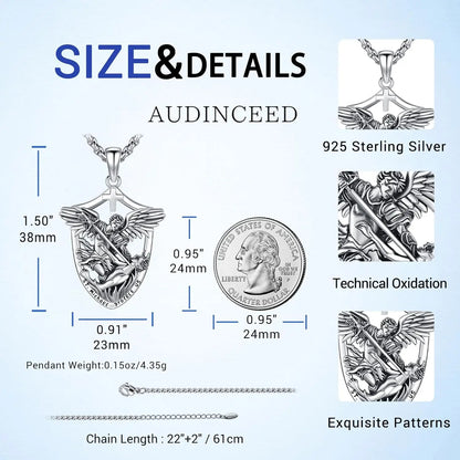 St Michael Necklace 925 Sterling Silver Archangel Michael Medal Pendant Necklace Protection Amulet Jewelry Gifts for Men Women
