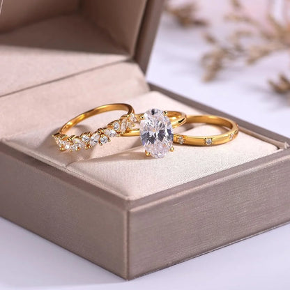 3pcs Oval Moissanite Bridal Set 8x12mm 4.5CT - Stackable Wedding Rings Fine Jewelry for Women, 925 Sterling Silvery Luxury Trio