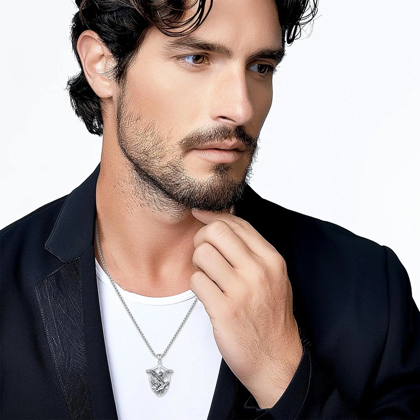 St Michael Necklace 925 Sterling Silver Archangel Michael Medal Pendant Necklace Protection Amulet Jewelry Gifts for Men Women